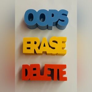 New 3 Erasers Blue  Oops  Yellow  Erase  Red Delete